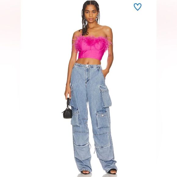 NWT Superdown Ramona Bustier Top Pink Feathers XS Revolve - Picture 11 of 11